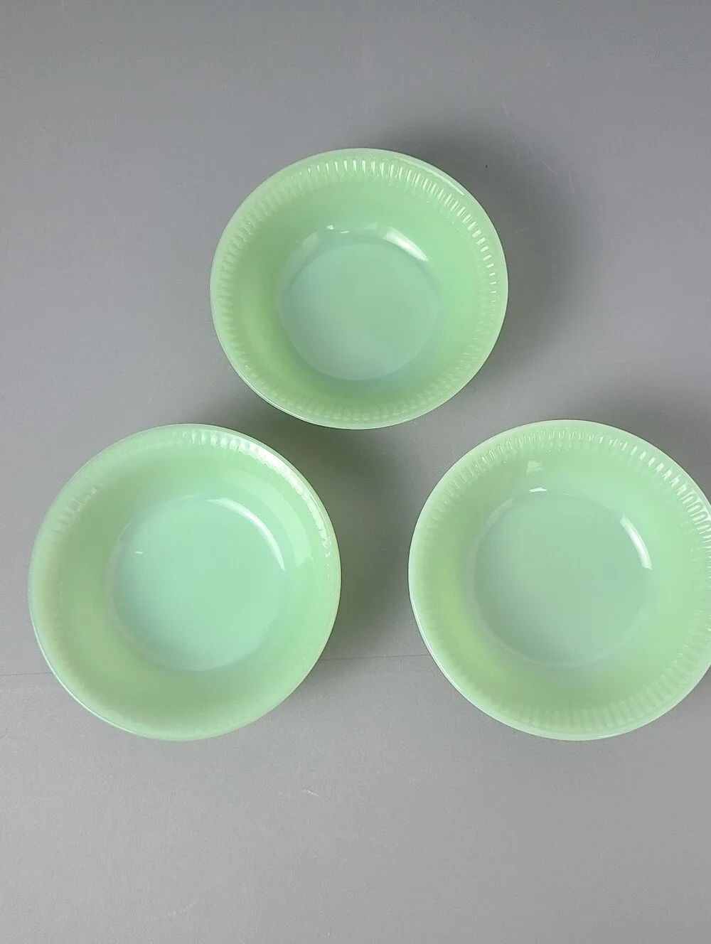 Anchor Hocking Fire King Jadeite Jane Ray Vintage Berry Dessert Fruit Dishes- 3